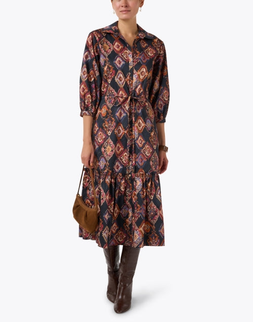 Stylish Hutton Cotton Shirt Dress with Multiple Vibrant Prints