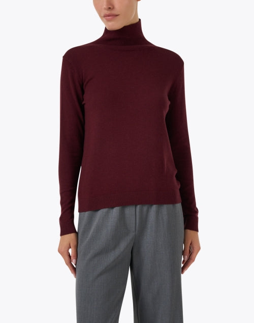 Kiku Brand Burgundy Color Silk-Wool Blend Knit Turtleneck Top for Women
