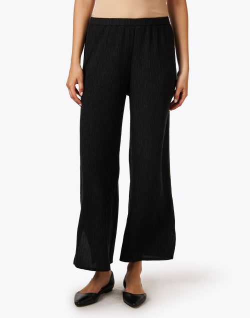 Stylish Black Plisse Relaxed-Fit Wide Leg Pants for All-Day Wear
