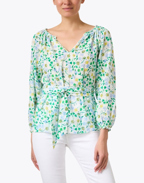 Gorgeous Raquel Linen Top with Green Floral Print