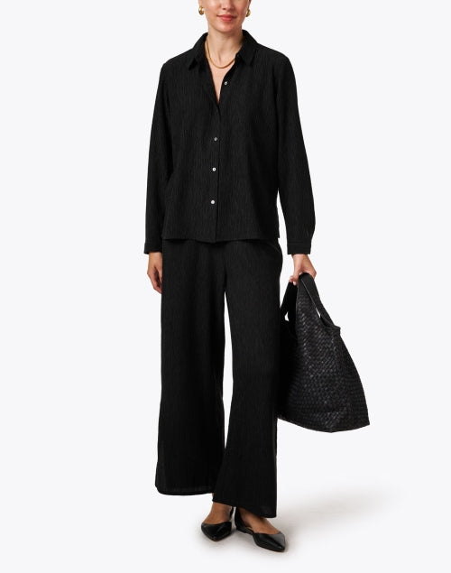 Stylish Black Plisse Relaxed-Fit Wide Leg Pants for All-Day Wear