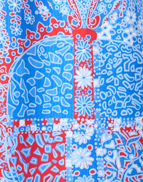 Stylish Blue Multi Paisley Patterned Ruffle Neck Women's Dress