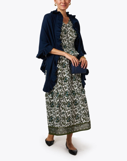 Signature Navy Cashmere Ruffle Shawl - A Cozy Fashion Accessory