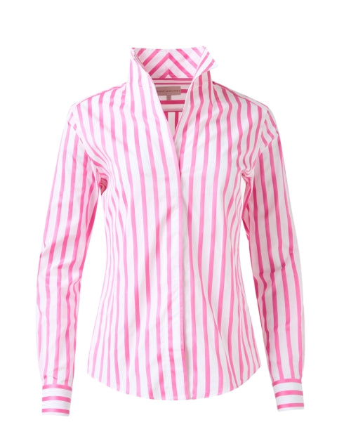 Pink and White Striped Women's Cotton Dress Shirt