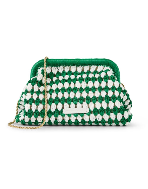 Glenda Crochet Raffia Clutch in Green and Cream Color - A Stylish Handbag for Warm Weather