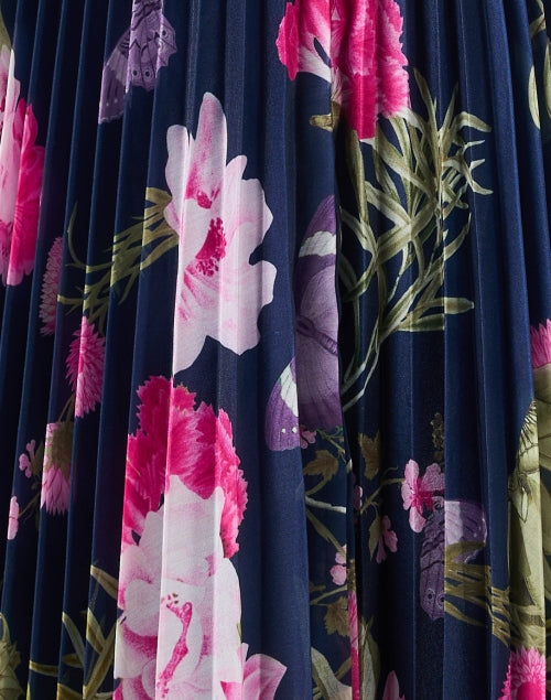 Navy Blue Floral Patterned Pleated Women's A-Line Skirt by Christy Lynn