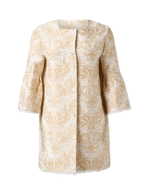 Luxurious Ivory Square - Neck Jacquard Flare - Sleeve Jacket
