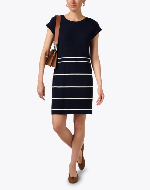 Navy Striped Mini Shift Cotton Women's Dress by Costa