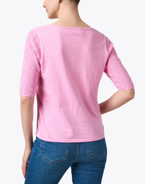 Caroline's Pink Delicate Pointelle Sleeve V-Neck Sweater
