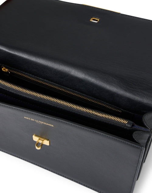 Stylish Ines de la Fressange Beatrice Black Leather Buckle Shoulder Handbag
