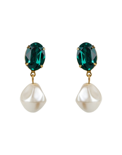 Stylish Tunis Emerald Green Crystal and Baroque Glass Pearl Drop Earrings for Women