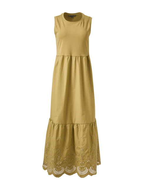 Elegant Cotton Mustard-Colored Eyelet Hem Maxi Dress for Women