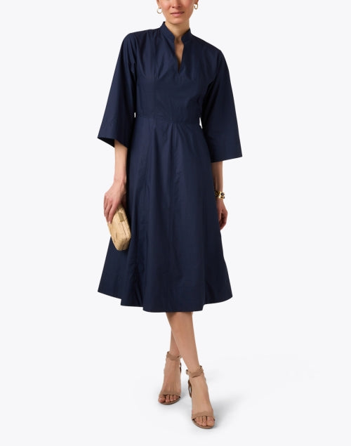 Stylish Navy-Colored Cotton Fit-and-Flare Dress