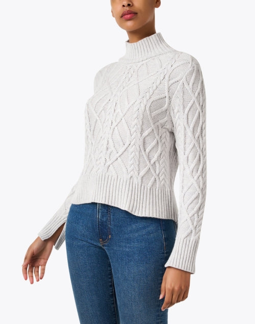 Stylish Grey Cable-Knit Mock Neck Sweater for Week to Weekend