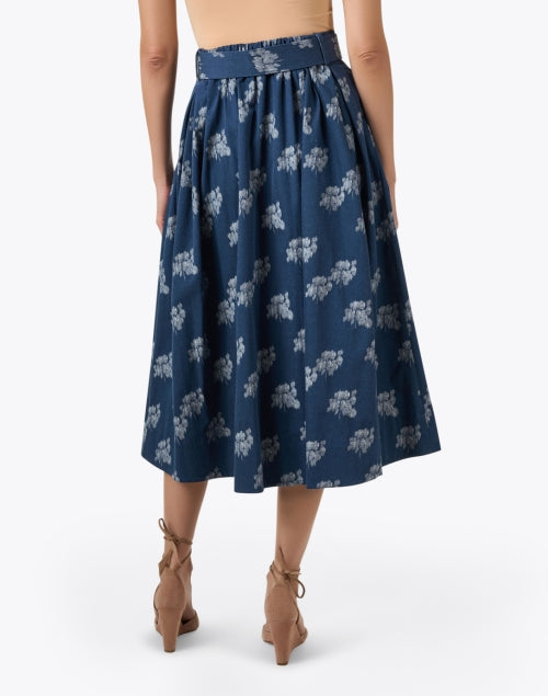Thea Navy Floral Pattern Print Adjustable Belted Women's Midi Skirt