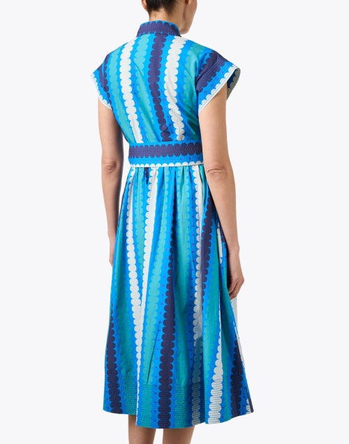 Meko Stylish Blue Striped Cotton Shirt Dress with Self - Tie Belt