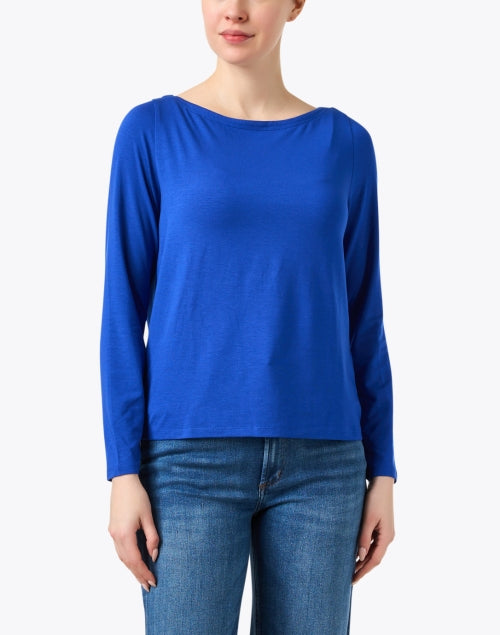 Stunning Lapis Blue Linen Blend Jersey Women's Top