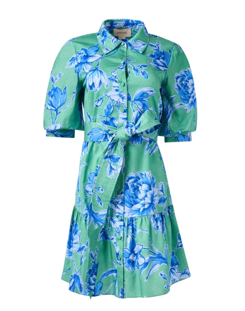 Georgie Green and Blue Floral Print 100% Cotton Shirt-Style Dress