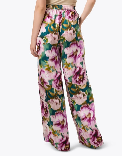 Marta Women's Multi Floral Pattern Silk Wide Leg Dress Pants