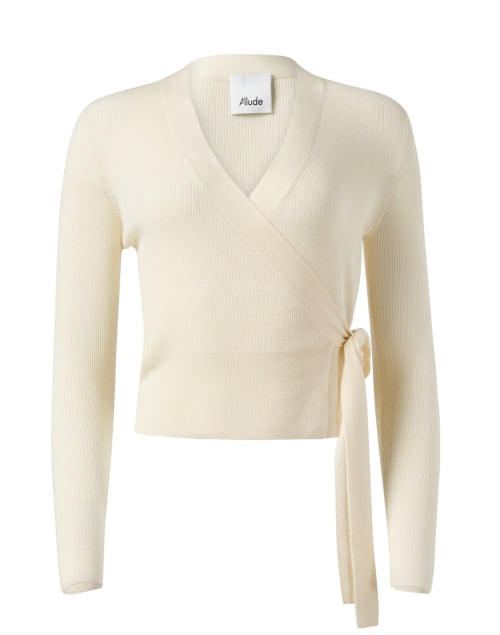 Luxurious Cream-Colored Wool Wrap Style Cardigan for Women