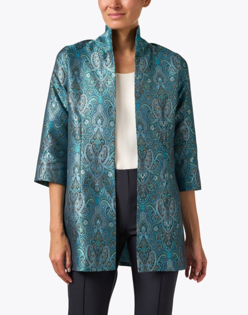 Stylish Blue Paisley Woven Silk Rita Nottingham Jacket for Women
