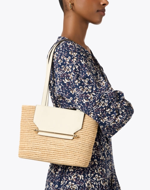 The Adorable Small Strathberry Cream-Colored Leather and Raffia Handmade Basket Style Tote Bag