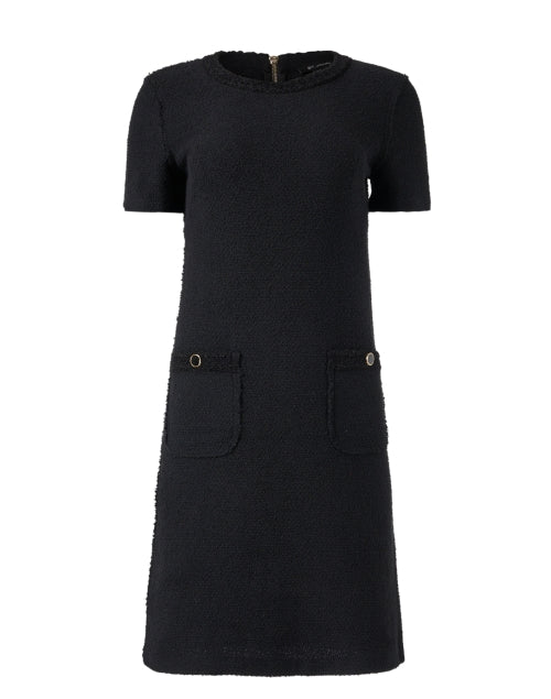Elegant Luxury Black Boucle Knitted Women's Dress