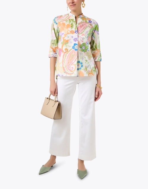 Multicolored Print Women's Stretch Cotton Blouse for Warm Weather