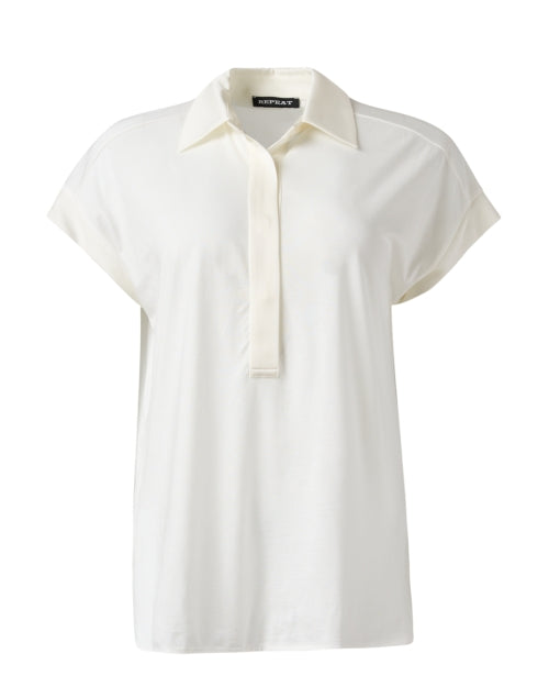 Luxurious Cream Collared Cap Sleeve Blouse for Everyday Styling