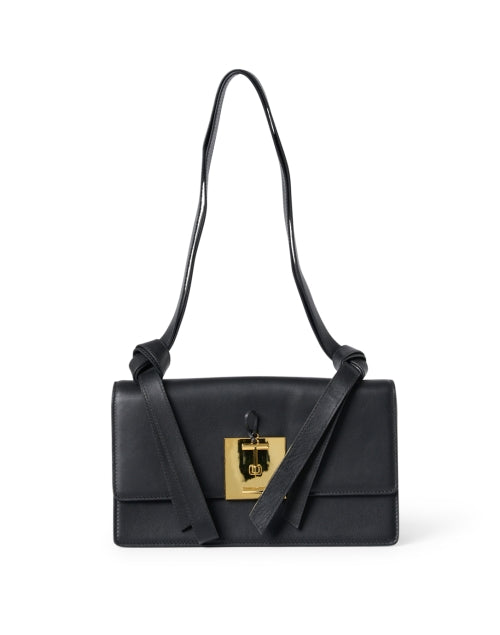 Stylish Ines de la Fressange Beatrice Black Leather Buckle Shoulder Handbag