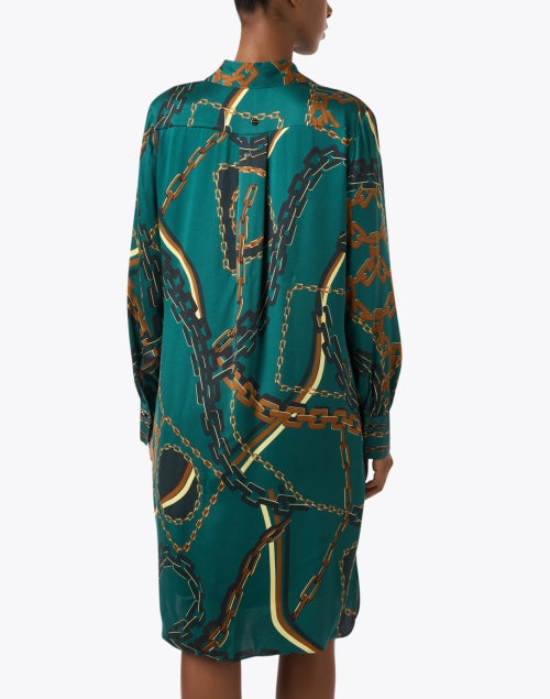 Stylish Green Chain Print Women's Mini Shirt Dress