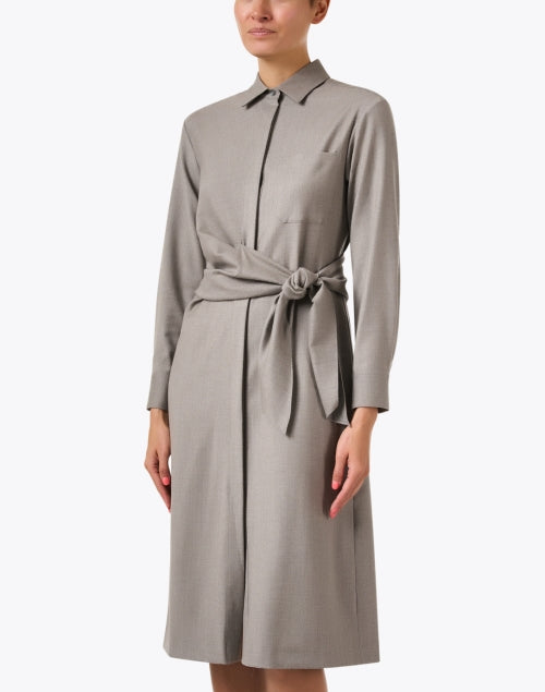 Elegant Taupe Wool Blend Knit Shirt Dress by Ladispoli