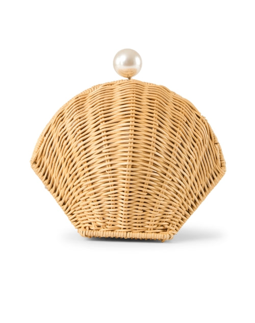 Pamela Munson's Handwoven Natural Rattan Shell Clutch with Pearl Closure