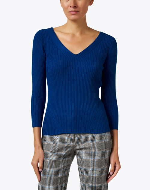 Ecru Blue Ribbed V-Neck Travel Top for the New Season