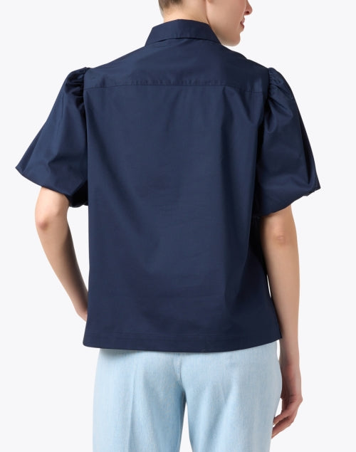 Navy Blue Angelina Puff Sleeve Women's Cotton Blend Blouse