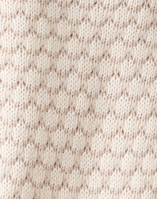 Stylish Beige and White Scallop Patterned Wool - Cashmere Blend Cardigan