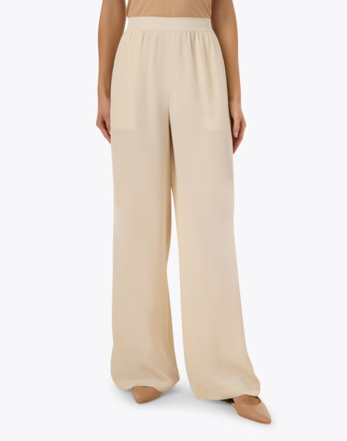 Hulin Women's Elegant Ivory Silk Wide-Leg Dress Pants