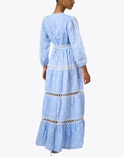 Elegant Galatea Blue Women's Maxi Linen Dress for Seaside Events