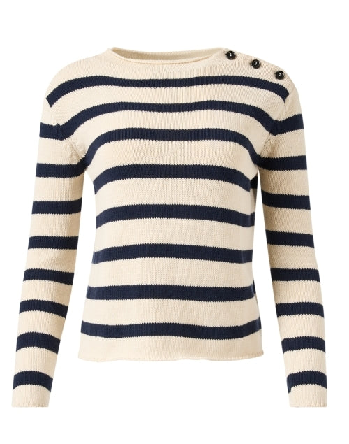 Stylish Vibo Cotton Blend Ivory and Navy Striped Sweater