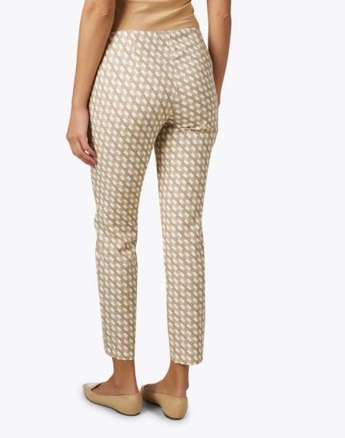 Anna Women's Beige Geometric Patterned Stretch Pants with Chic Zippers