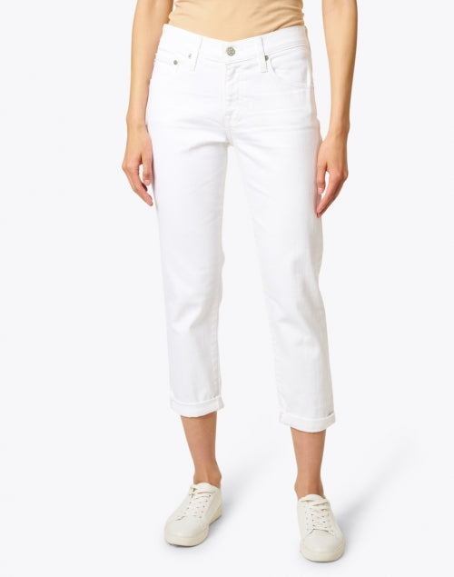 Stylish Stretch Slim White Boyfriend Jeans with Relaxed Fit