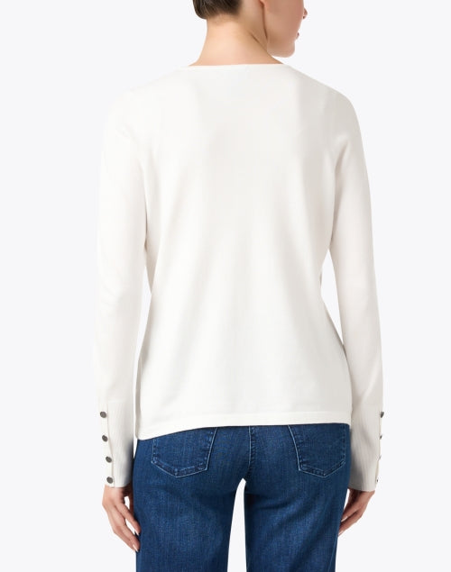 Ivory-colored Knit Crew Neck Top with Button Detailing on Cuffs