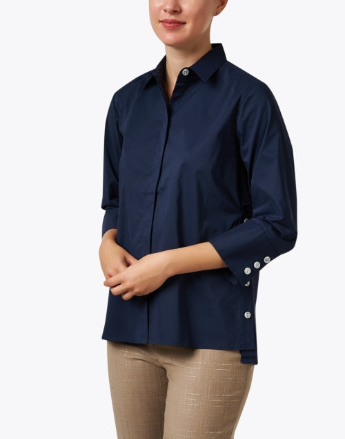 Navy Blue Stretchable Cotton Women's Contemporary Tailored Shirt - Maxine