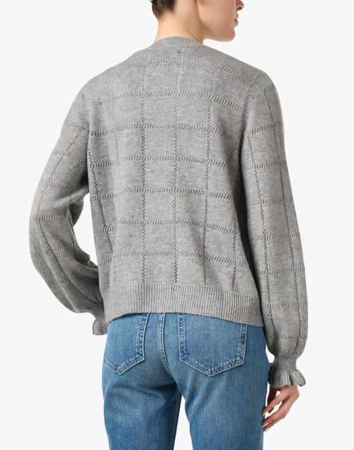 Stylish Grey Wool and Cashmere Blend Pointelle Knit Cardigan for Women