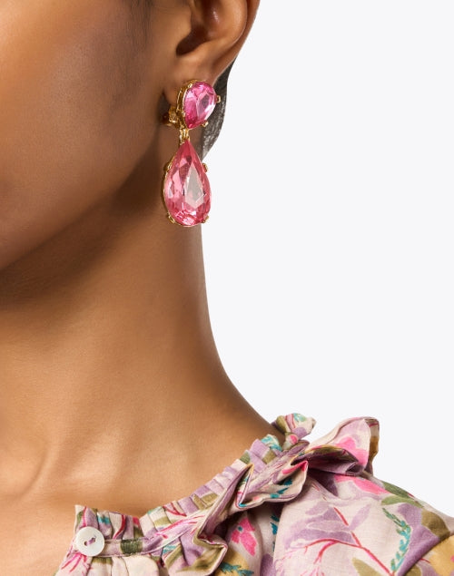 Stunning Gold-Plated Pink Teardrop Clip-On Earrings by Kenneth Jay Lane