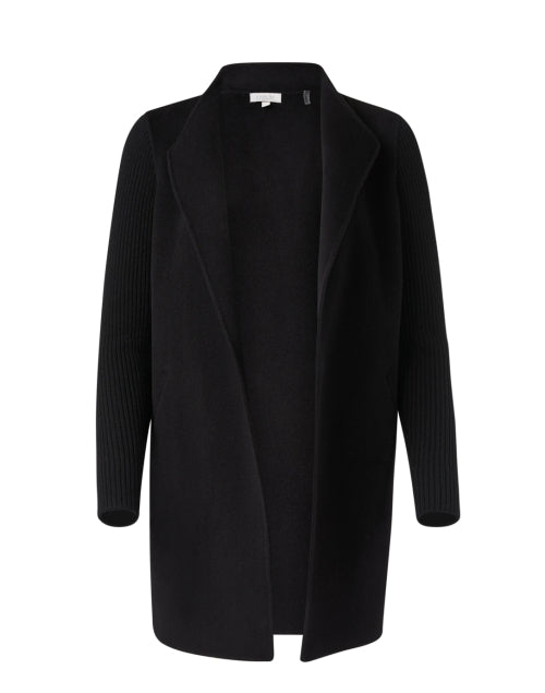 Elegant Black Overcoat Crafted from Luxurious Wool and Cashmere Blend