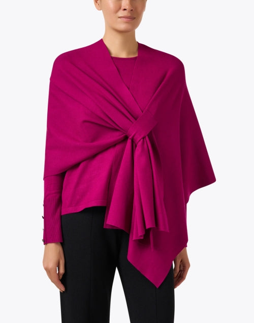 Stylish Magenta Knit Wrap with Modern Tab Closure for Cool Weather
