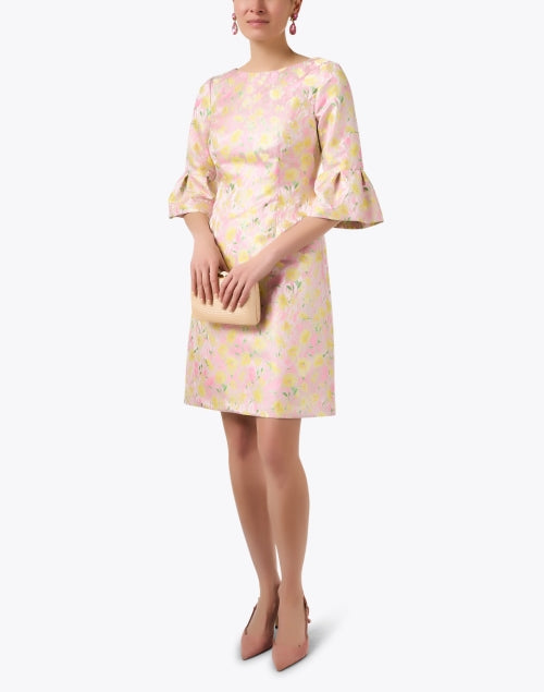 Elegant Pink Floral Jacquard Women's Dress for Special Occasions