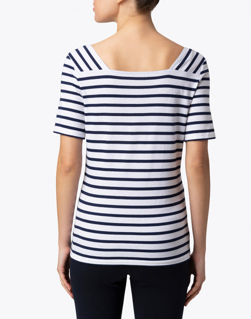 Stylish Pleneuf White and Navy Blue Striped Cotton Women's Top for Beach and Everyday Wear