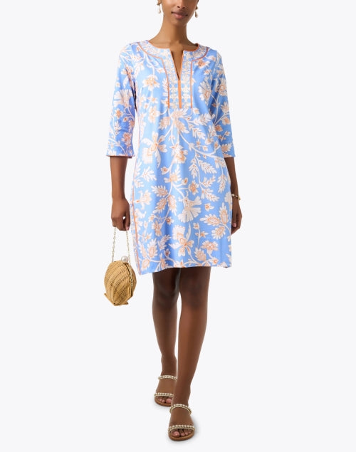 Stylish Periwinkle and Orange Floral Print Tunic Dress for Warm Weather